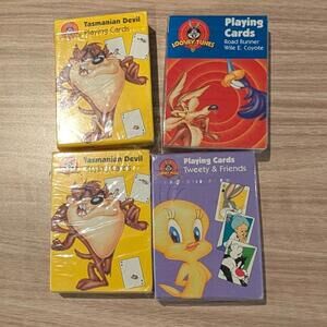 4 Decks New Sealed Looney Tunes Playing Cards Coyote Tweety Taz